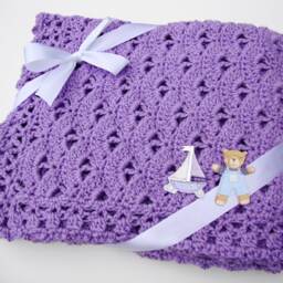 Purple Crochet Baby Blanket 100% Cotton Cottontail Blanket - thumbnail 2