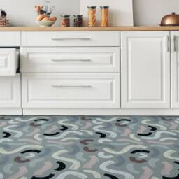 Zigzag Doodles Pattern Vinyl Flooring, Gray Decorative Beige Sheet Floor, Abstract Office Decor, Modern Flooring - thumbnail 3