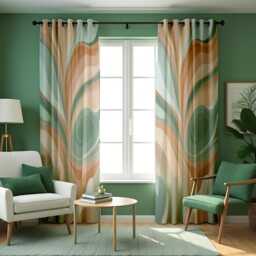 Retro Swirl Curtains, Earth Tone Marble Pattern Drapes, Wavy Abstract Curtain Panels, Mid Century Modern Window Treatment For Home - thumbnail 2