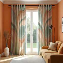 Retro Swirl Curtains, Earth Tone Marble Pattern Drapes, Wavy Abstract Curtain Panels, Mid Century Modern Window Treatment For Home