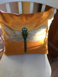 Handmade Yellow Velvet Dragonfly Cushion Countryside Decor - thumbnail 1