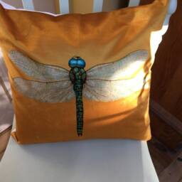 Handmade Yellow Velvet Dragonfly Cushion Countryside Decor - thumbnail 3