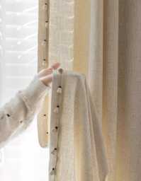 A Pair Of Linen Blend Curtains With Decorative Bead Trim , Living Room Curtains, Velvet Drapery Panels, Bedroom Custom Made