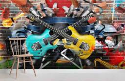 3D Graffiti Guitar Wallpaper, Musical Wall Mural, Peel & Stick - thumbnail 1