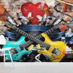 3D Graffiti Guitar Wallpaper, Musical Wall Mural, Peel & Stick - thumbnail 3