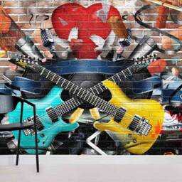 3D Graffiti Guitar Wallpaper, Musical Wall Mural, Peel & Stick - thumbnail 2