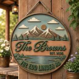 Personalized Mountain Cabin Wooden Sign, Custom Last Name Wood Forest Decor, Rustic Farmhouse Wall Porch Sign - thumbnail 2