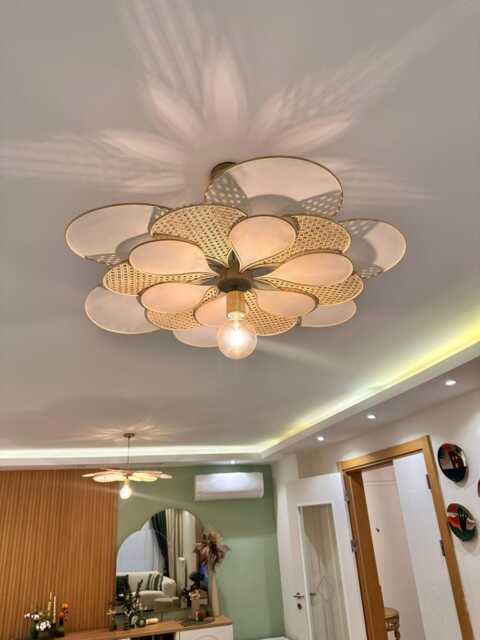 Petal Lamp, Pendant Light, Dining Room Light Fixtures, Rattan Chandelier, Flower Nordic Fabric Chandelier - image 1