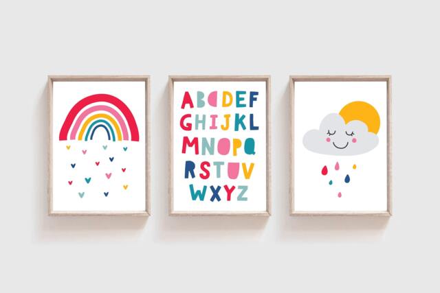 Set Of 3 Girls Nursery Prints, Rainbow Rainbow, Playroom Wall Art, Bedroom Decor, Art - image 1