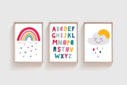Set Of 3 Girls Nursery Prints, Rainbow Rainbow, Playroom Wall Art, Bedroom Decor, Art - thumbnail 1
