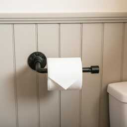 Industrial Toilet Roll Holder Vintage Black Paper Metal Cast Iron Wall Mounted Bathroom Fitting - thumbnail 2