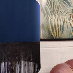 Navy Blue Fringed Lampshade in Velvet With Black Fringe - thumbnail 2