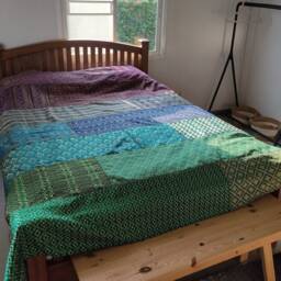 Handmade Patchwork Bed Throw Aquamarine Boho Bedspread With Golden Accents - thumbnail 3