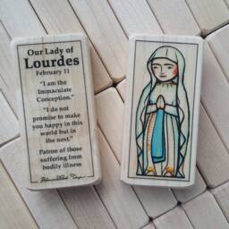 Our Lady Of Lourdes Patron Saint Block With Gift Bag // St Mary, Marian Apparition Catholic Toys By Almondrod