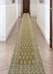 Green Cotton Runner Rug, Hand Woven Block Print, Custom Size - thumbnail 1