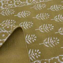 Green Cotton Runner Rug, Hand Woven Block Print, Custom Size - thumbnail 4