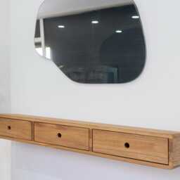 Solid Oak Floating Console Table With Three Drawers - Entryway Hallway Wooden - thumbnail 2