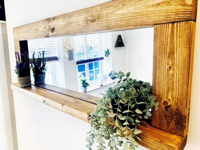 Reclaimed Wood Mirror With Shelf - Farmhouse Entryway Bathroom Decor - image 1
