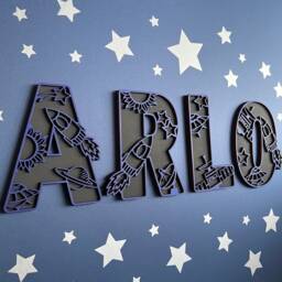 Wooden Space Name Sign - Personalised Plaque Custom Decor Theme Wall Art Nursery - thumbnail 1