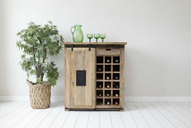 18 Bottle Wine Storage Rack - Industrial Wood & Iron Bar Cabinet Rustic Holder 90cm Dining Lounge Furniture Home