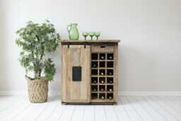 18 Bottle Wine Storage Rack - Industrial Wood & Iron Bar Cabinet Rustic Holder 90cm Dining Lounge Furniture Home - thumbnail 1