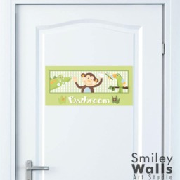 Kids Bathroom Wall Art, Monkey Prints Stickers, Jungle Decal For Decor, Door Sign Decor - thumbnail 2