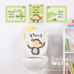 Kids Bathroom Wall Art, Monkey Prints Stickers, Jungle Decal For Decor, Door Sign Decor - thumbnail 1