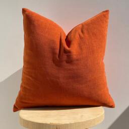 Orange Chenille Pillow Cover, Textured Upholstery Fabric, Fall Home Decor - thumbnail 3