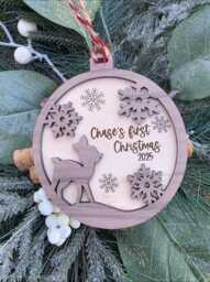 Baby's First Christmas Ornament - Engraved Maple & Walnut Wood Keepsake 2025 Gift