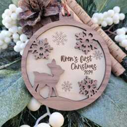 Baby's First Christmas Ornament - Engraved Maple & Walnut Wood Keepsake 2025 Gift - thumbnail 2