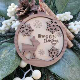 Baby's First Christmas Ornament - Engraved Maple & Walnut Wood Keepsake 2025 Gift - thumbnail 4