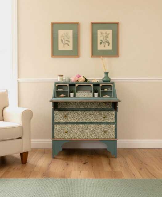 Upcycled Vintage Bureau Decoupaged in William Morris Print - image 1