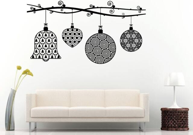 Christmas Holiday Decorations Tree Branch Snowflake Ornament Bells Love Hearts Wall Decal Vinyl Sticker Mural Room Decor L1108 - image 1