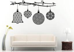Christmas Holiday Decorations Tree Branch Snowflake Ornament Bells Love Hearts Wall Decal Vinyl Sticker Mural Room Decor L1108 - thumbnail 1