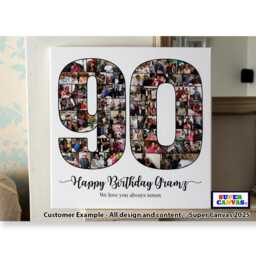 90Th Birthday Number 90 Picture Photo Collage Party Display Board Framed Canvas Print Mum Dad Nana Grandad Grandma Gift - thumbnail 1