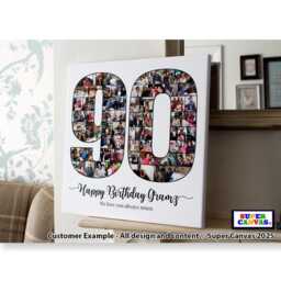90Th Birthday Number 90 Picture Photo Collage Party Display Board Framed Canvas Print Mum Dad Nana Grandad Grandma Gift - thumbnail 2