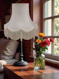 Traditional Cream Fabric Lampshade Handmade For Table & Floor Standard Lamp Bases, Wall Light Fixtures, Ceiling Fittings - thumbnail 1