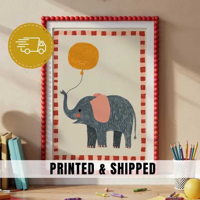 Elephant Nursery Art Balloon Animal Kids Print Cute Toddler Decor Whimsical Illustration Playroom Wall Jungle Theme Bedroom Artwork - 49 - image 1