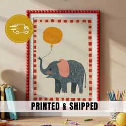 Elephant Nursery Art Balloon Animal Kids Print Cute Toddler Decor Whimsical Illustration Playroom Wall Jungle Theme Bedroom Artwork - 49 - thumbnail 1