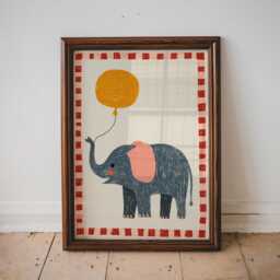 Elephant Nursery Art Balloon Animal Kids Print Cute Toddler Decor Whimsical Illustration Playroom Wall Jungle Theme Bedroom Artwork - 49 - thumbnail 2