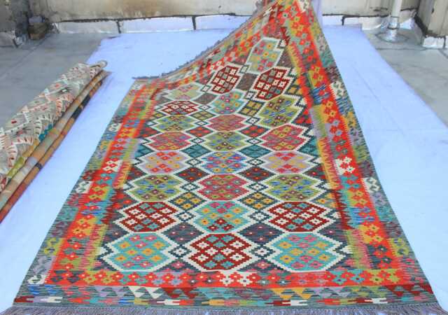 6x8 Kilim Area Rug - Authentic Handmade Wool Natural Vegetable Dyes Rug Afghan Geometric Boho Flat Weave Tribal Bedroom Carpet - image 1