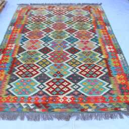 6x8 Kilim Area Rug - Authentic Handmade Wool Natural Vegetable Dyes Rug Afghan Geometric Boho Flat Weave Tribal Bedroom Carpet - thumbnail 3
