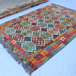6x8 Kilim Area Rug - Authentic Handmade Wool Natural Vegetable Dyes Rug Afghan Geometric Boho Flat Weave Tribal Bedroom Carpet - thumbnail 2