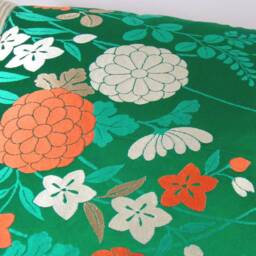 Emerald Green Floral Pillow Cover Vintage Japanese Obi Silk Accent - thumbnail 2