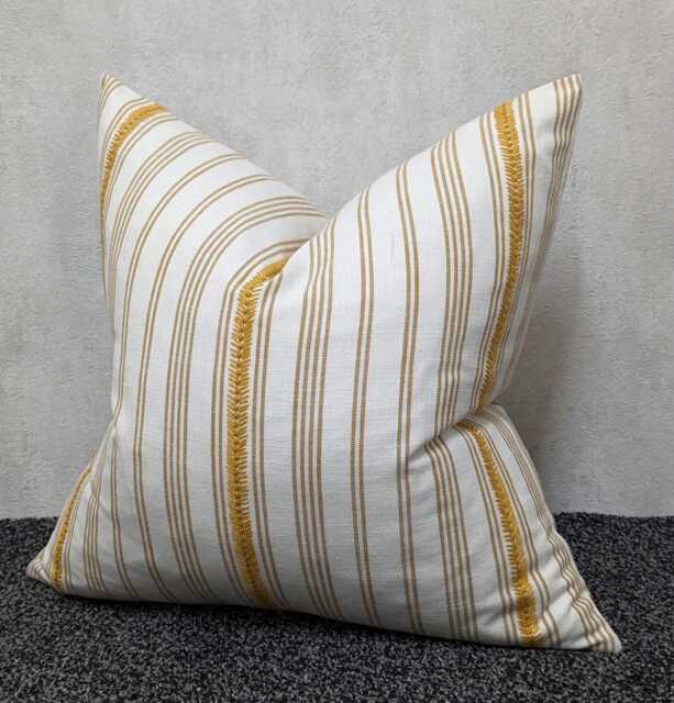 Ochre Stripe Cushion Cover John Lewis Fabric Diderot Embroidery Pillow/Coastal Beach House Cover, Scatter Country Home - image 1