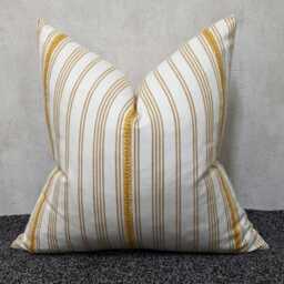 Ochre Stripe Cushion Cover John Lewis Fabric Diderot Embroidery Pillow/Coastal Beach House Cover, Scatter Country Home - thumbnail 2