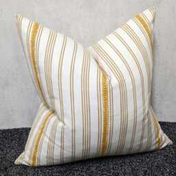 Ochre Stripe Cushion Cover John Lewis Fabric Diderot Embroidery Pillow/Coastal Beach House Cover, Scatter Country Home - thumbnail 3