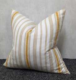 Ochre Stripe Cushion Cover John Lewis Fabric Diderot Embroidery Pillow/Coastal Beach House Cover, Scatter Country Home - thumbnail 1