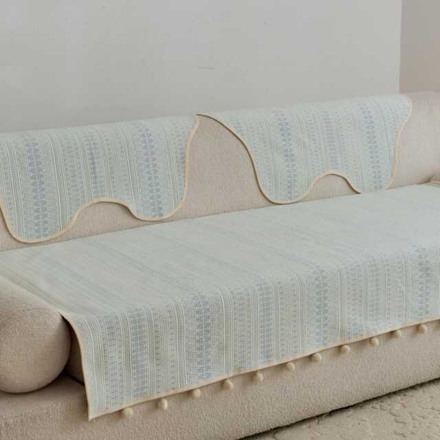 Blue Jacquard Sofa Cover, Anti-Scratch Cat Friendly Couch Slipcover, Non-Slip Summer Protector - image 1