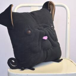 Black Pug Pillow, Handmade Plush Dog Cushion, Gift For Lover - thumbnail 3
